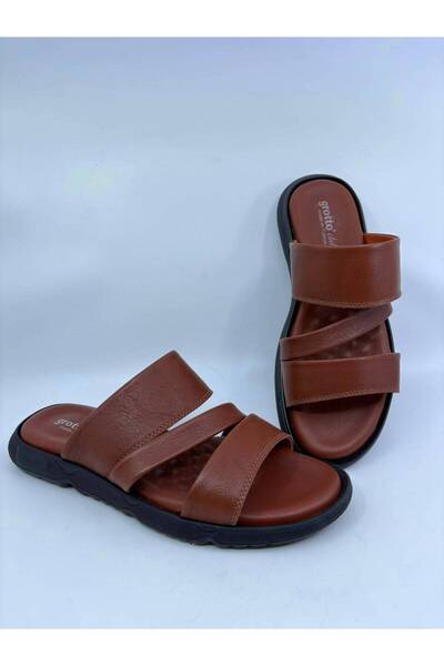 Papuccu Taba Men's Genuine Leather Slippers