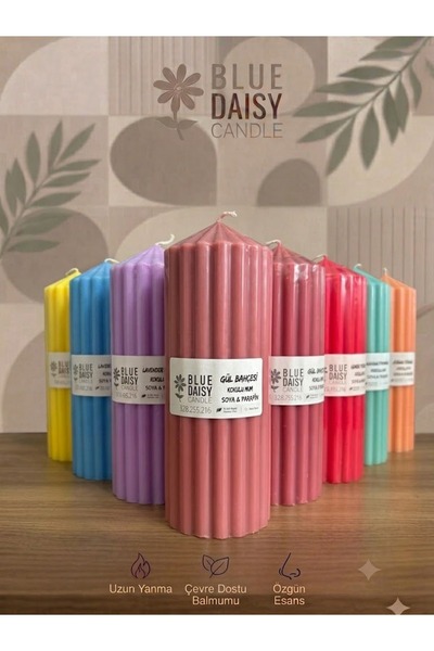 BlueDaisyCandle DALGALI SÜTÜN PEMBE RENK GÜL kokulu 1 ADET mum , SİLİNDİR SÜT...