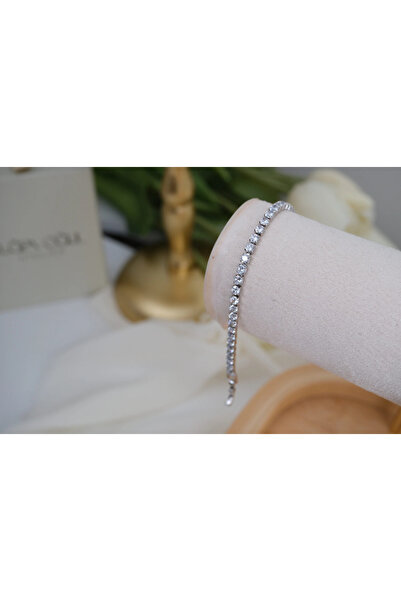 ATELİER TUĞBA Blk563 Zircon Stone Waterway Tennis Bracelet Silver (17 cm + 2 ...
