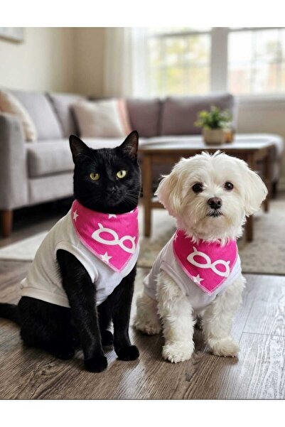 atelyu Cat Dog Clothes Pink Scarf Tshirt