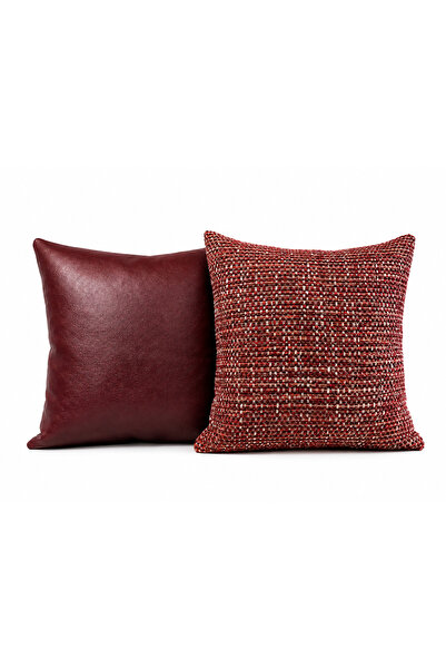 NURHAN HOME COLLECTION Bordeaux Duo Throw Pillow Cover Set - Leather and Text...