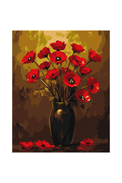 ideyka Set pictura pe numere, cu sasiu, Buchet de maci - culori metalizate, 4...