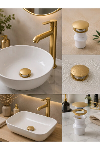 Fualora Lavabo Sifonu Pop Up -Patpat Mat Gold