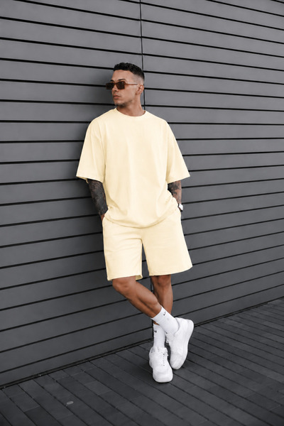 BayBayan Men's Short Sleeve Flexible Summer Shorts Set