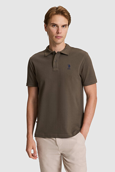 U.S. Polo Assn. Men's Dark Khaki Regular Fit Polo Collar Basic T-Shirt 503223...