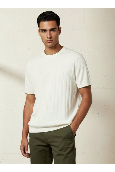FAV Men Regular Fit Crew Neck Short Sleeve Textured T-shirt
