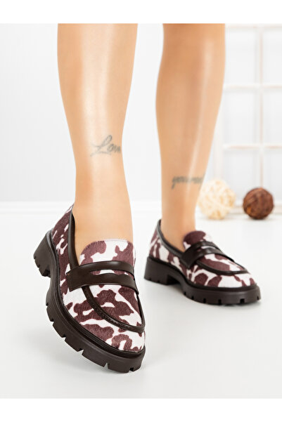 CM Pantofi casual dama albi cu maro deschis din material textil si piele ecol...