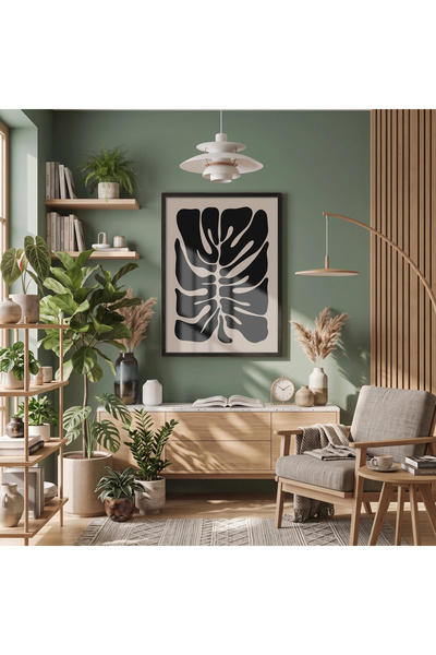KOLAJTASARIM Artă abstractă Monstera, tablou înrămat în lemn negru, artă pent...