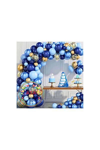 Empressco Birthday Theme Chrome Gold Light Blue Navy Blue Transparent Decoration
