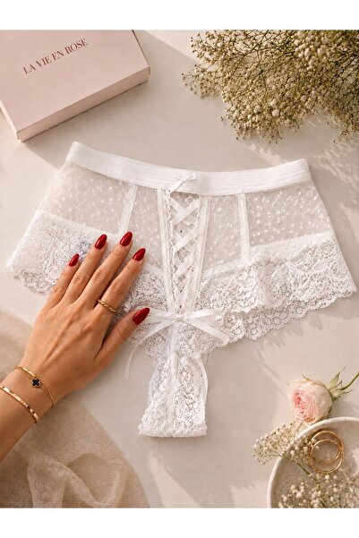 cdh çeyize dair herşey Ivory Lace Beyaz Arkası Bağlamalı Dantel Kadın Külot