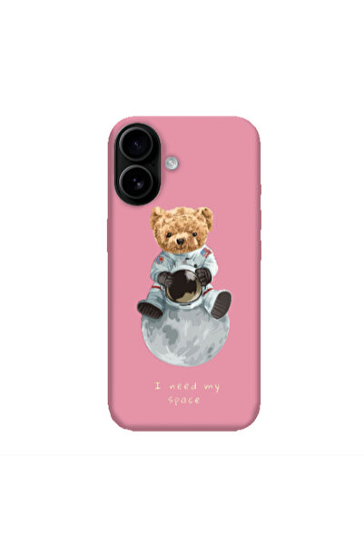 Other Apple Iphone 16 plus Bear in space Pink Colored Silicone TPU Θήκη