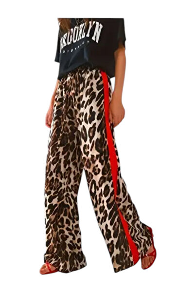 OEM Women's pants, animal print, red stripe, L