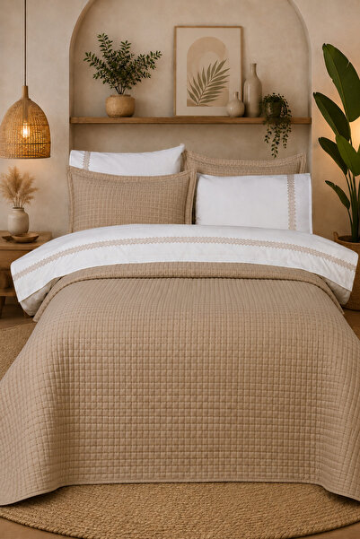 Bella Home طقم زفاف سونيا 7 قطع |   غطاء سرير، غطاء لحاف قطني، طقم ملاءات وأغ...