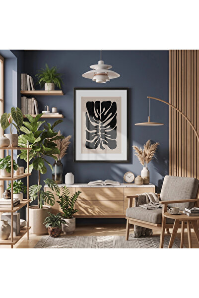 KOLAJTASARIM Formă modernă de frunză, tablou cu ramă din lemn negru, decor de...