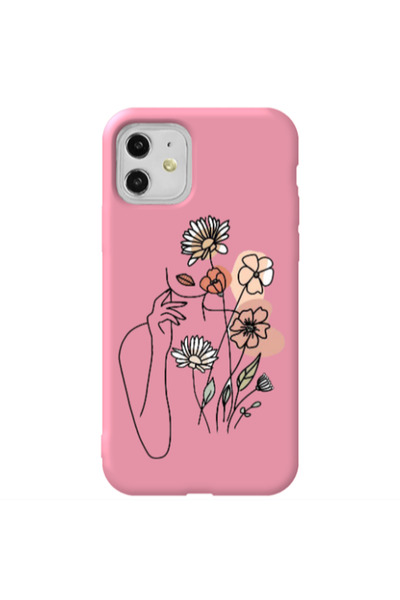 Other Apple iPhone 11 Lady with Flowers Pink Colored Silicone TPU Θήκη