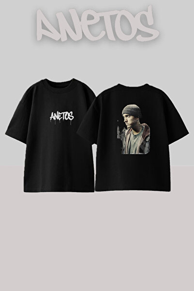 Anetos Μαύρο μπλουζάκι Eminem_20 με στάμπα σχεδίου Unisex Oversize