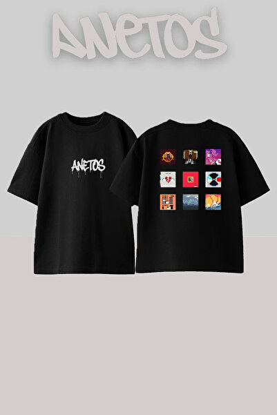 Anetos Kanye West_18 Μαύρο μπλουζάκι με στάμπα σχεδίου Unisex Oversize
