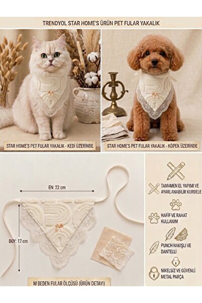 YILDIZ DİJİTAL HOME Dog Collar Punch Embroidered Lace Adjustable Scarf Bow Ti...