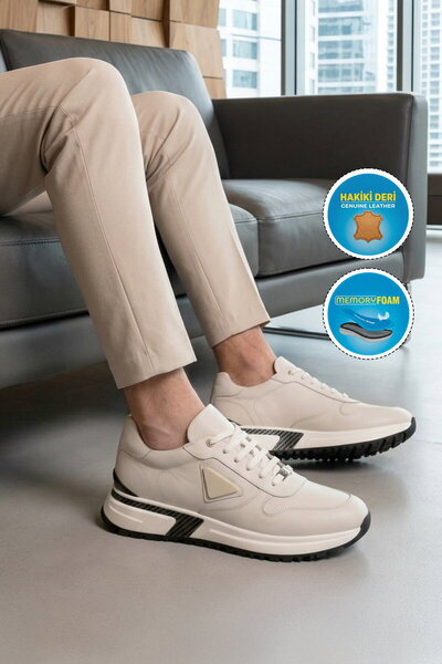 LUCIANO BELLINI Cream Genuine Leather Memory Sole Men's Casual Shoes Alfa 9107 m