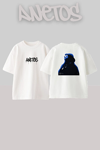 Anetos Billie Eilish_37 Λευκό μπλουζάκι με τυπωμένο σχέδιο Unisex Oversize