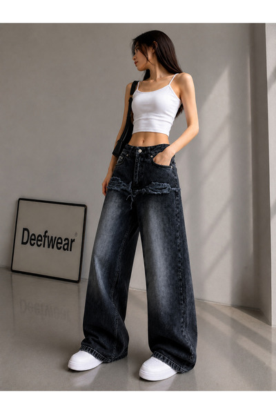 DEEFWEAR Pantaloni blugi largi Y2k cu aspect uzat