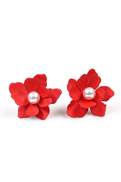 meli melo Cercei rosii in forma de floare cu perla