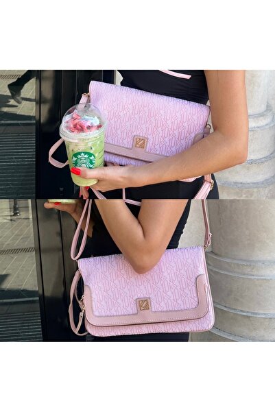 ZEYZEYBUTİK Mary Çıtçıtlı fermuar Portföy Pembe Çanta