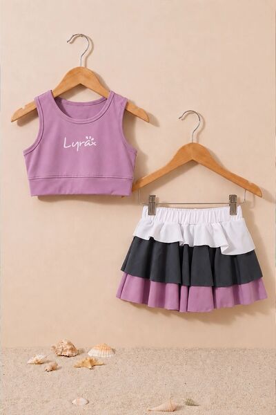 ZUZUNGA Sporty Colorful Shorts Skirted Lilac Crop Top and Bottom Set