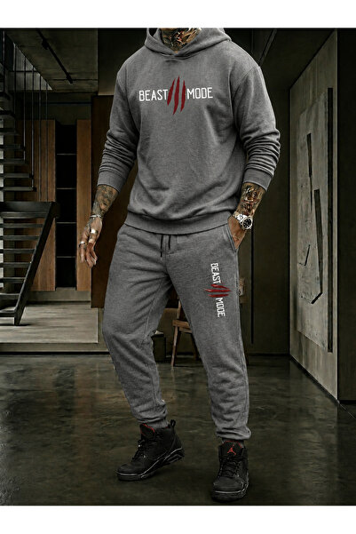 YK WEAR Unisex Beast Mode Printed Hooded Sweatshirt Tracksuit Set