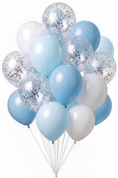 FESTİVALOON Macaron Blue White Light Blue Transparent Silver Confetti Balloon Set 20Pcs 11 Inch Baby Shower Birthday Party Decoration Macaron Balloon Set
