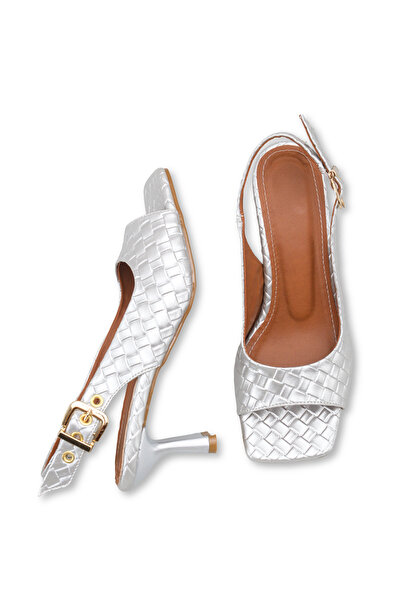 Long Star Women's Gold Knitted Patterned Buckle Thick Heeled Sandals Special ...