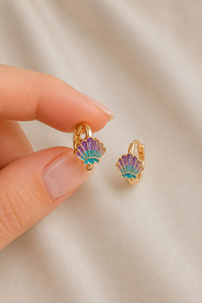 Sweet bunny Çocuk Simli İstiridye Figürlü Mini Halka Küpe | Gold Renk Çocuk K...
