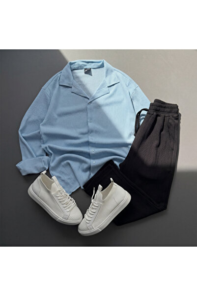 blucombin Men's Bürümcük Seasonal Shirt and Baggy Pants Set 2-Piece Wide Cut