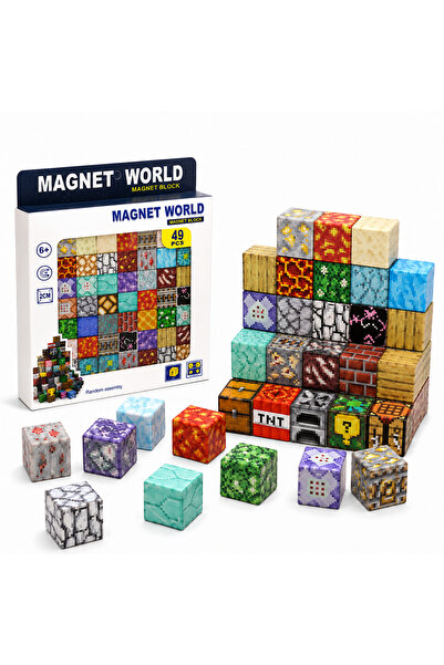 Magnet Set Cuburi Magnetice World, 49 Piese, 2 x 2 cm, Blocuri Magnetice de C...