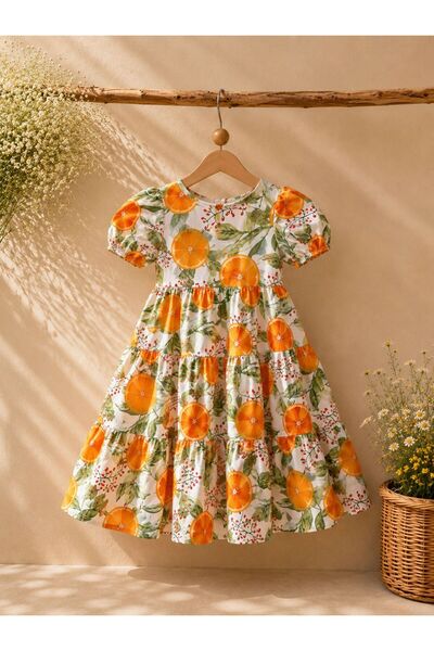 KÜÇÜĞÜM BUTİK Orange Patterned Layered Girls' Dress