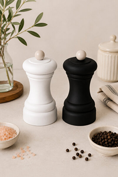 PUPSI Top Bottom Set of 2 Salt and Pepper Grinders, Manual, 13 cm, Elegant Ki...