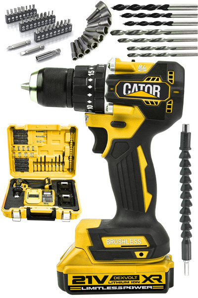 CATOR 21V Çift Akü Kömürsüz Motor Çelik Mandren Darbeli Şarjlı Matkap Akülü V...