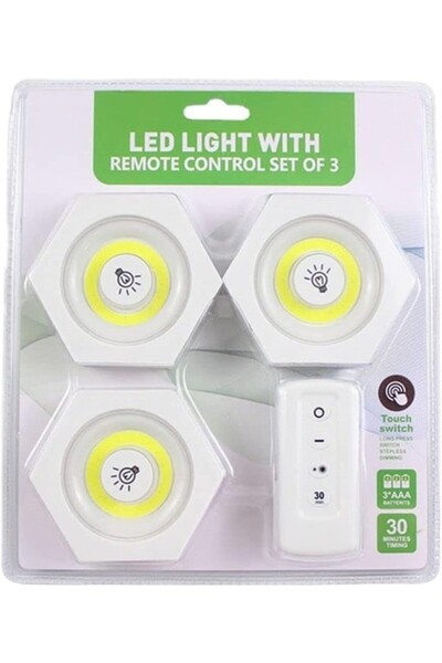 MACON Set of 3 LED Puck Lights with Remote Control – Touch & Wireless Operati...