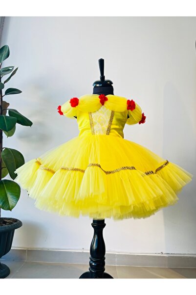 İkrabutikbursa Girl's Princess Bella Costume, Yellow Dress, New Model Princes...