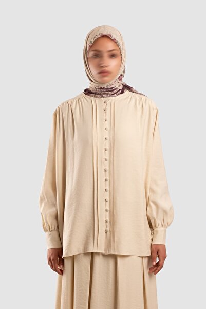 Emare Shoulder Gathered Ribbed Detailed Shirt