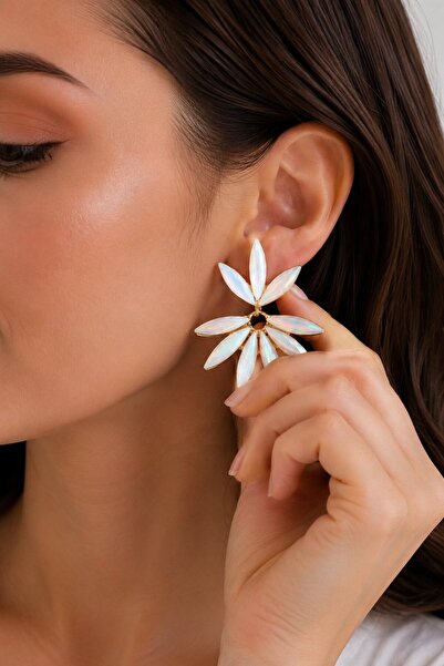 Clariss White Color Crystal Stone Lotus Model Women's Earrings