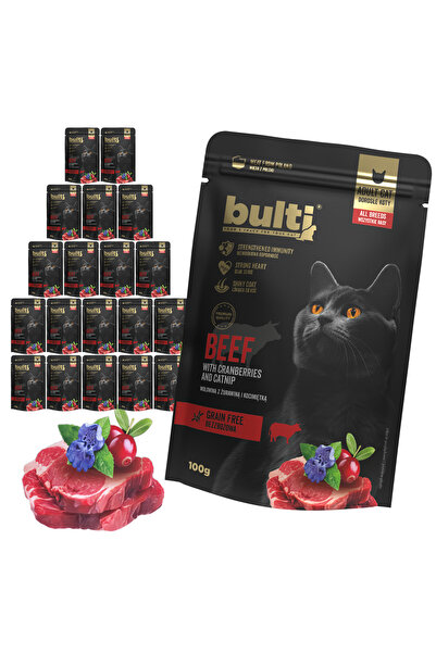 Bulti Hrană umedă pisici, Bulti, 20x100g, Vită, Merișoare, Cătușnică, Pisici ...