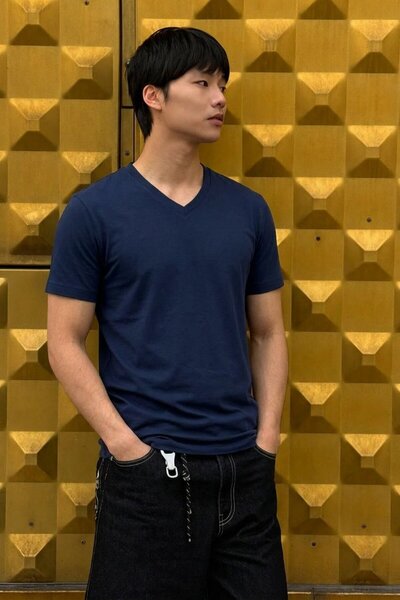DAMGA JEANS Men's Comfort Short Sleeve Navy Blue V-Neck T-Shirt