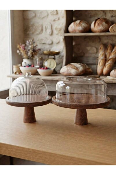 Rabo Craft 2-Piece Large Round Wooden Stand Cake Pan and Presentation Stand N...