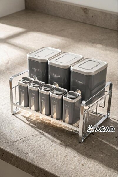 ACAR REX GRİ GÜMÜŞ 8 PARÇA STANDLI CAM BAHARAT SETİ
