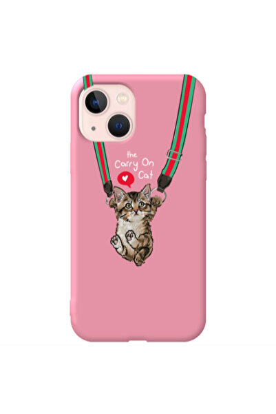 Other Apple iPhone 13 Swinging cat Pink Colored Silicone TPU Θήκη