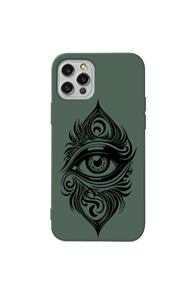 Other Apple iPhone 13 Pro Eye patterned drawing Dark Green Colored Silicone T...