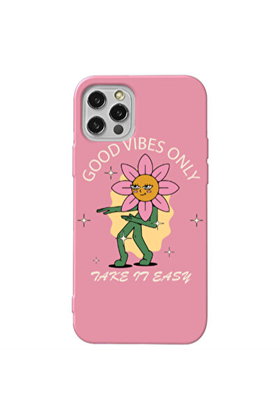 Other Apple iPhone 12 Pro Max Good Vibes Only Pink Colored Silicone TPU Θήκη