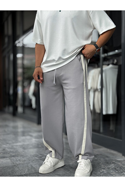 BYBASICMAN Gray Asymmetrical Detailed Pipe Leg Sweatpants Bla-746