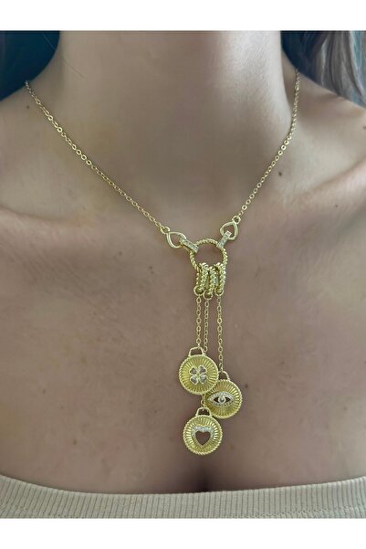 BYYEŞO Charm Detaylı Şans Kolyesi (Çelik) Gümüş